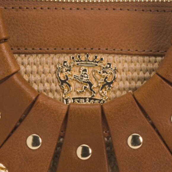 PRATESI Made In Italy Leather Large Half Moon Crossbody With Fan Detail - Picture 2 of 4